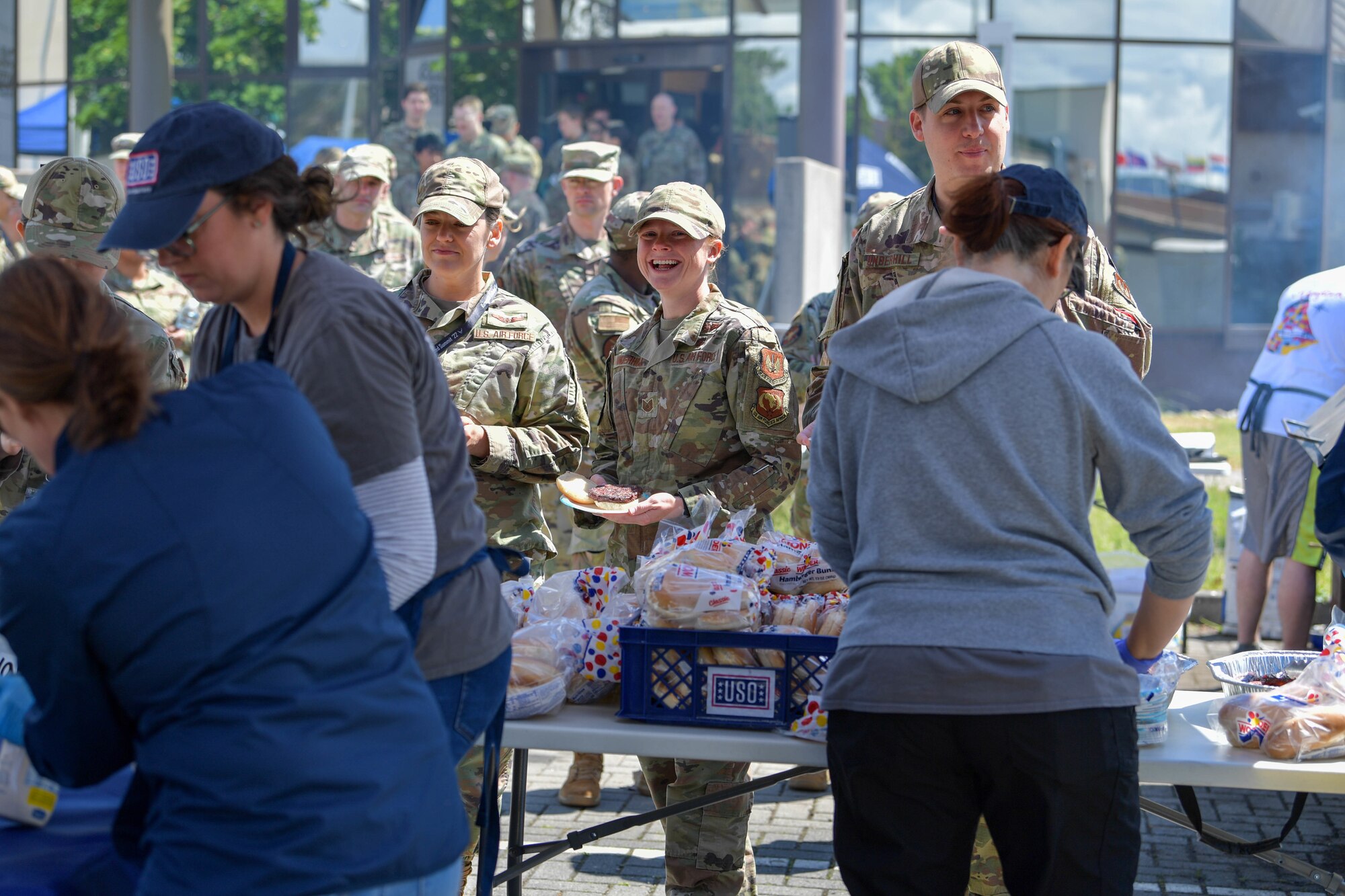The United Service Organization provides lunch for attendees and the presenters at the Hercules Theater during an Enlisted Summit at Ramstein Air Base, Germany, May 24, 2022