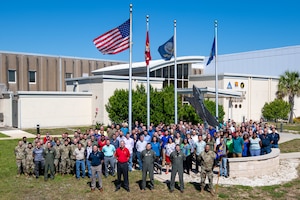 Group photo in front of squadron building