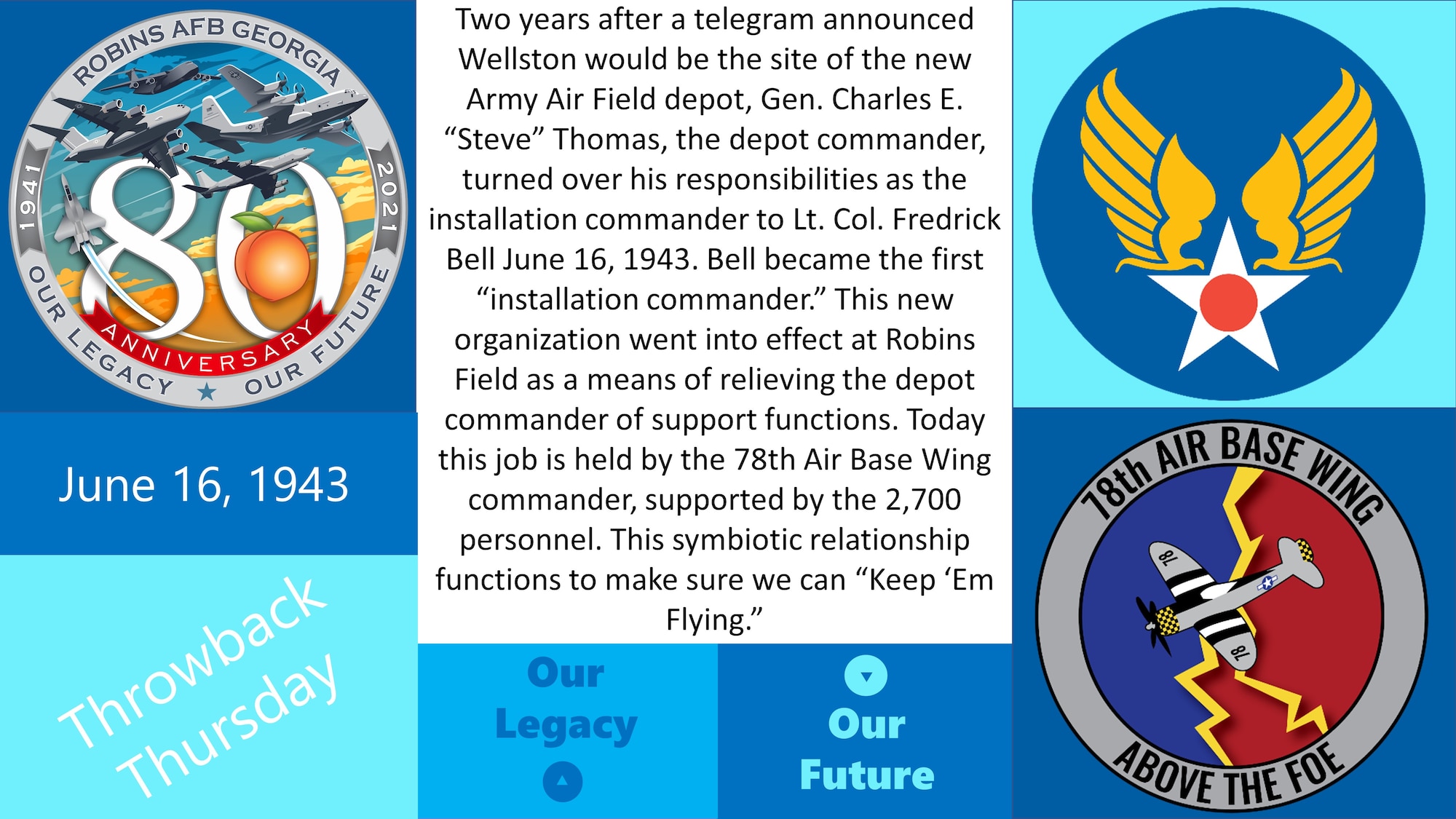 Graphic shows Army Air Corps patch and 78 ABW morale patch