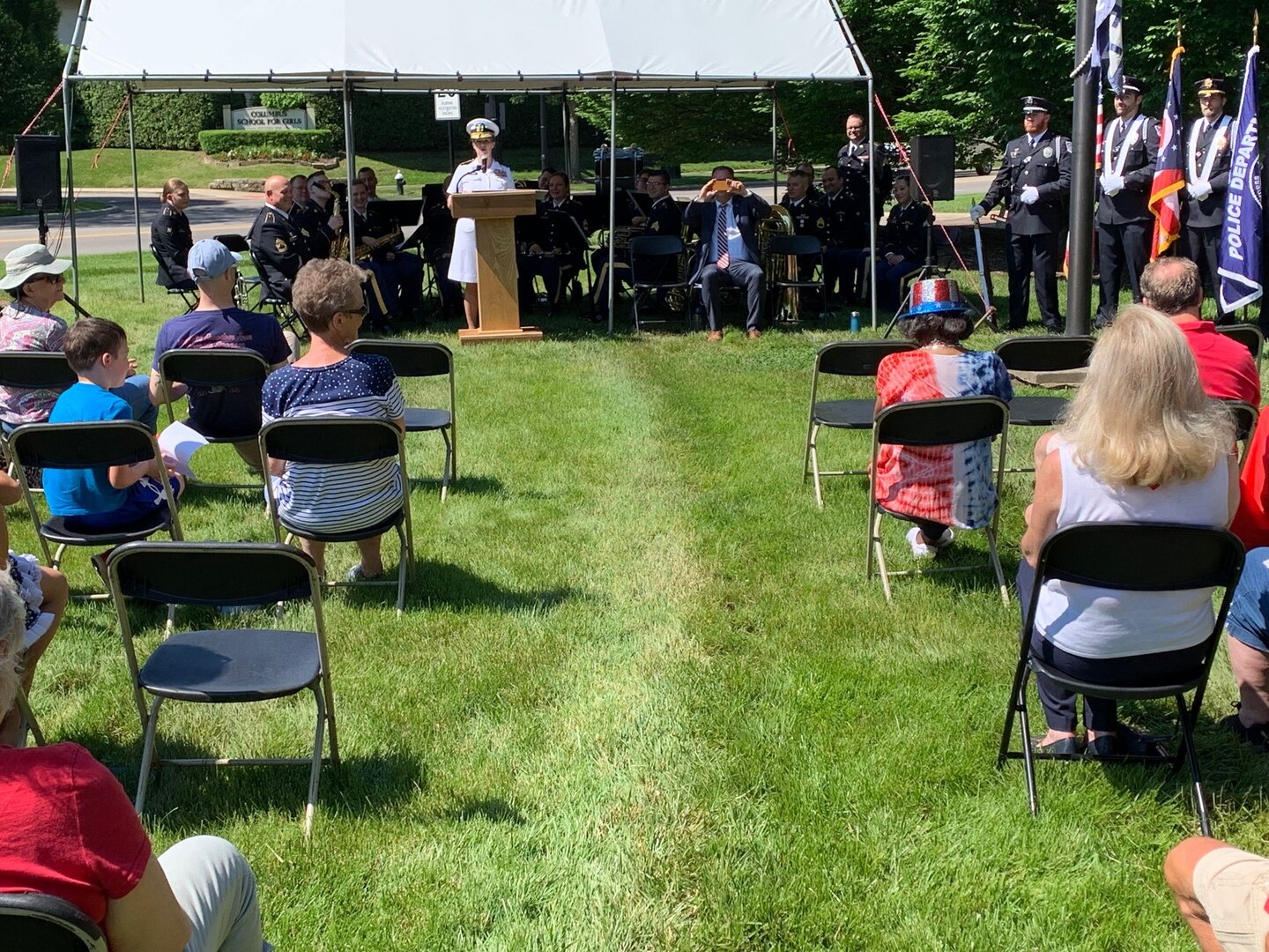Defense Logistics Agency Land and Maritime and Defense Supply Center Columbus Commander U.S. Navy Rear Adm. Kristen Fabry spoke to a crowd of more than 100 attendees in Bexley, Ohio at the community’s World War II memorial, May 31.