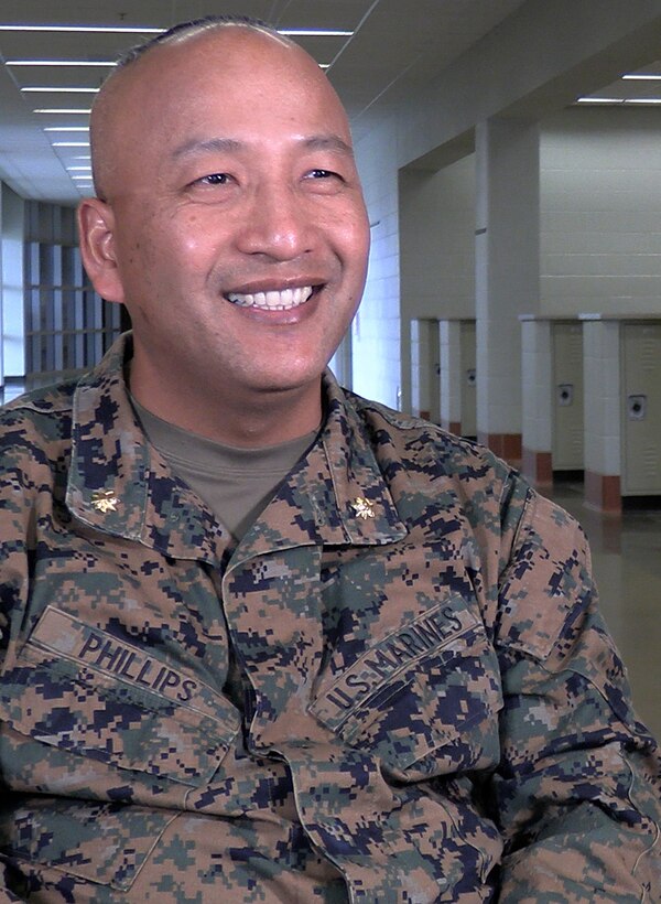 Retired U.S. Marine Corps Maj. Marada Phillips, former company commander of The Basic School, now a senior Naval Reserve Officer Training Corps (NROTC), does a video interview for Operation Semper Fi in Culpeper, Virginia, March 9, 2022. Operation Semper Fi is an initiative to reconnect Marine veterans with present and future brothers and sisters-in-arms. (U.S. Marine Corps photo by Sgt. Ryan Sammet)