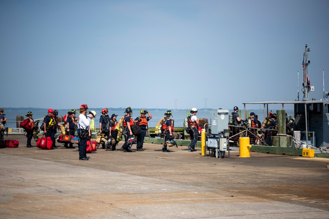 Firefighters conduct training.