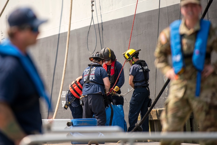 Firefighters conduct training.