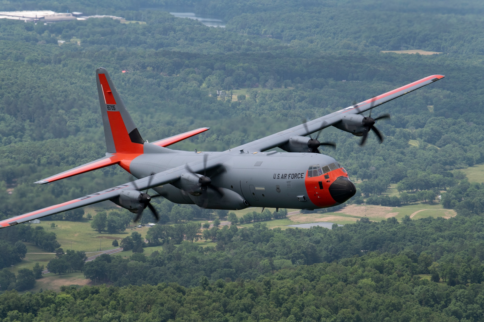 A C-130J Super Hercules flies over Central Arkansas