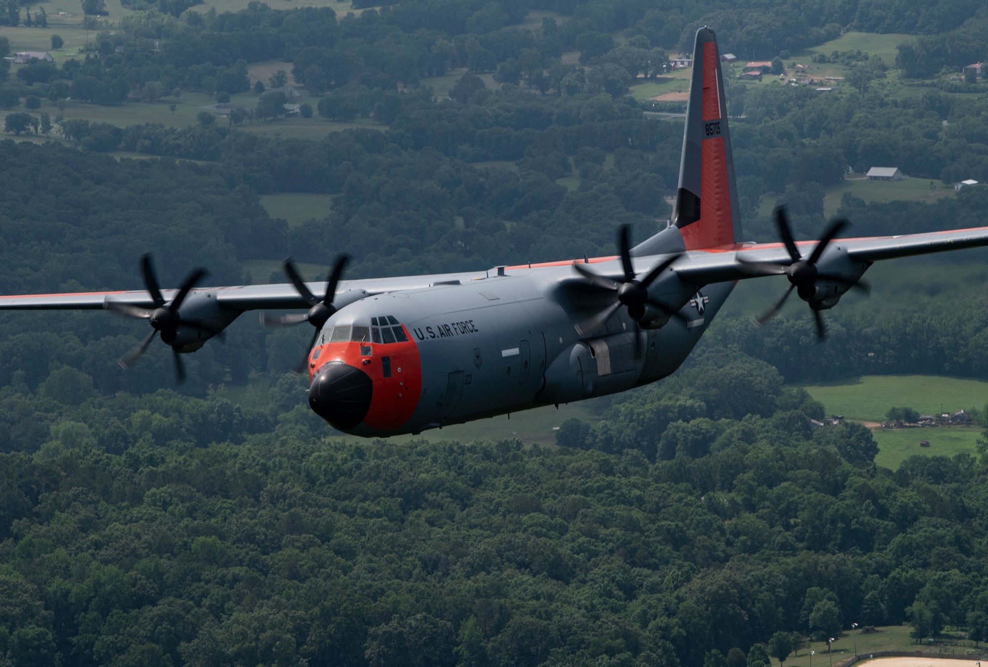 A C-130J Super Hercules flies over Central Arkansas