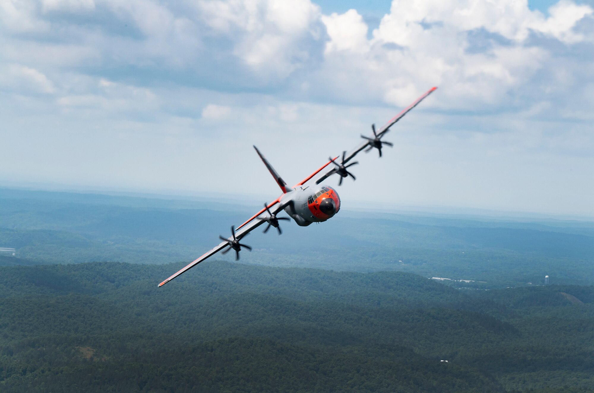 A C-130J Super Hercules flies over Central Arkansas