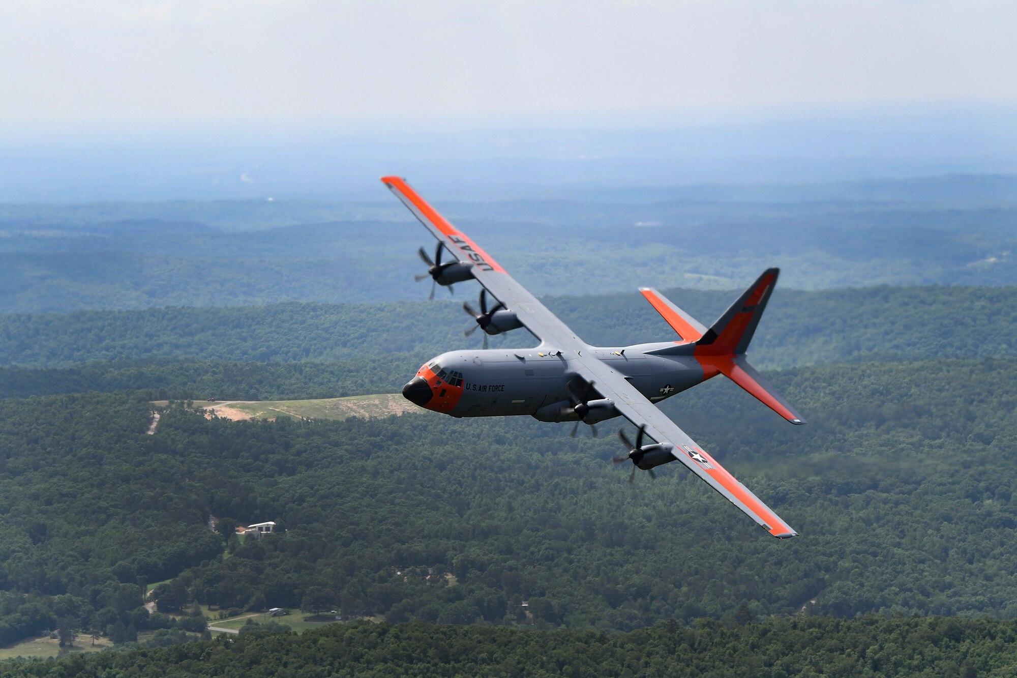 A C-130J Super Hercules flies over Central Arkansas