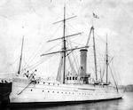 Profile view of the Revenue Cutter Manning at about the time of the eruption of the Katmai Volcano, June 6, 1912. (U.S. Coast Guard)