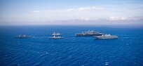 ADRIATIC SEA (May 31, 2022) The Nimitz-class aircraft carrier USS Harry S. Truman (CVN 75), right center, transits in formation with, from left to right, Ticonderoga-class guided-missile cruiser USS San Jacinto (CG 56), Spanish Navy F-100 class air defense frigate ESPS Almirante Juan De Borbón (F-102), Italian Navy Andrea Doria-class air defense destroyer ITS Andrea Doria (D-553), Italian Navy Cavour-class aircraft carrier ITS Cavour (CVH 550) and Spanish Navy multi-purpose amphibious assault ship-aircraft carrier ESPS Juan Carlos I (L-61) during NATO-led activity Neptune Shield 22 in the Adriatic Sea, May 31, 2022. Neptune Shield 22 is the natural evolution of NATO's ability to integrate the high-end maritime warfare capabilities of an Aircraft Carrier Strike Group, an Amphibious Ready Group and a Marine Expeditionary Unit to support the defense of the alliance. The Harry S. Truman Carrier Strike Group is on a scheduled deployment in the U.S. Naval Forces Europe area of operations, employed by U.S. Sixth Fleet to defend U.S., allied and partner interests. (U.S. Navy photo by Mass Communication Specialist 3rd Class Miles McDonough)