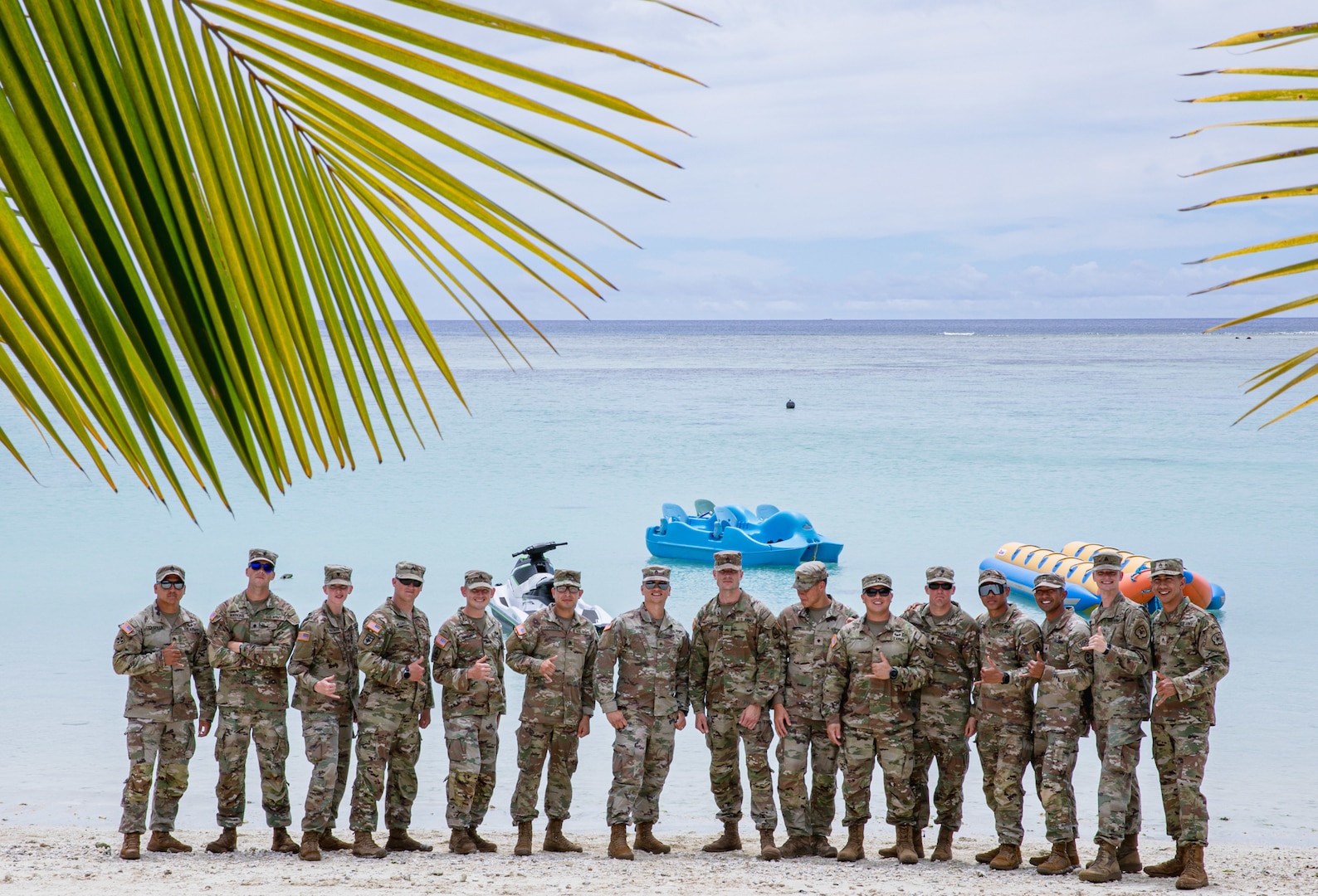 Soldiers who participated in the Region VII Best Warrior Competition pose for a photo on the island of Guam, May 26, 2022. Competitors were graded on basic Soldier skills, marksmanship under stress, land-navigation, and physical fitness.
