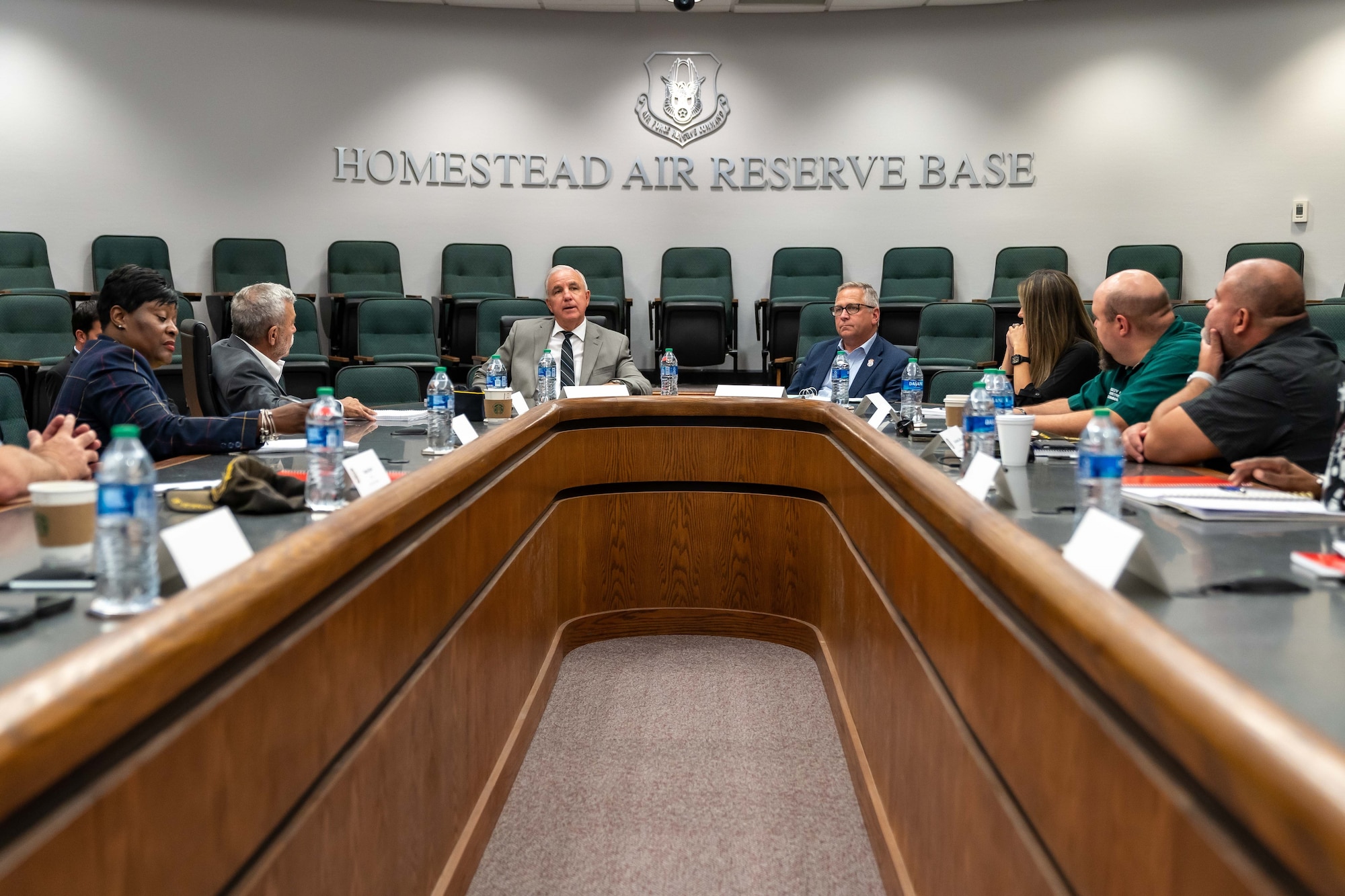 Ranking Member of the House Committee on Veterans Affairs, Rep. Mike Bost, of Illinois, right, and Rep. Carlos Gimenez of Florida at Homestead Air Reserve Base, Fla., conduct a roundtable discussion with representatives from South Florida veteran affairs organizations on June 1, 2022.(U.S. Air Force photo by Tech. Sgt. Leo Castellano)