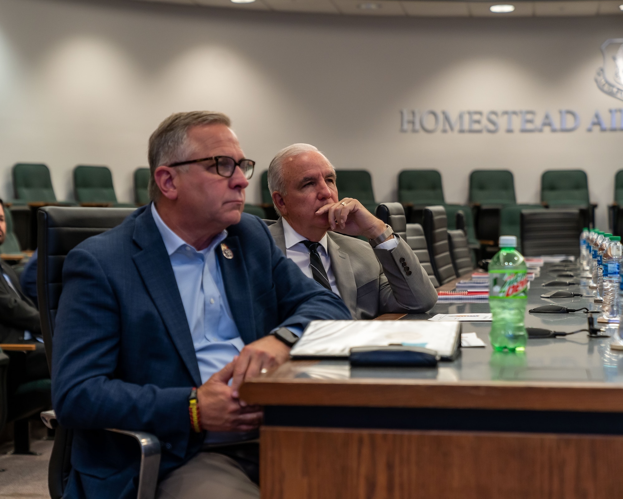 Ranking Member of the House Committee on Veterans Affairs, Rep. Mike Bost, left, of Illinois and Rep. Carlos Gimenez of Florida receive mission brief at Homestead Air Reserve Base, Fla., on June 1, 2022. (U.S. Air Force photo by Tech. Sgt. Leo Castellano)