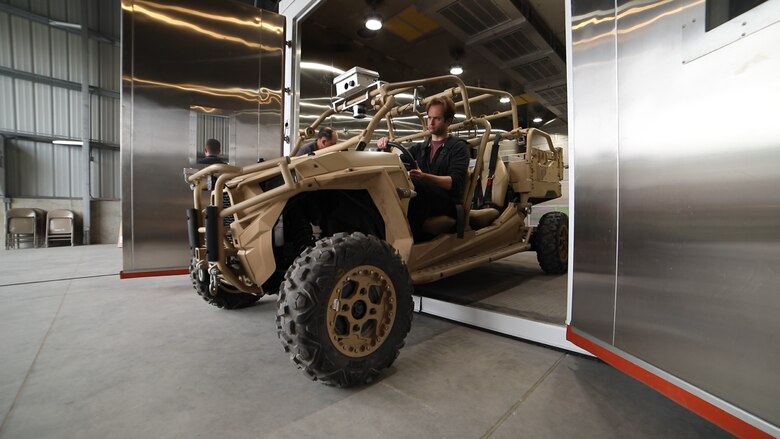 A specialized MRZR-D4 is driven out of the U.S. Army Engineer Research and Development
Center’s (ERDC) Cold Regions Research and Engineering Laboratory’s (CRREL) new Climatic Cold
Chamber Building, located in Hanover, New Hampshire, June 2, 2022. The chamber can
maintain a temperature of minus 54 degrees Celsius and can hold a running vehicle. This
newest one-of-a-kind technology for ERDC will be utilized for testing equipment used by the warfighter in extreme cold regions.