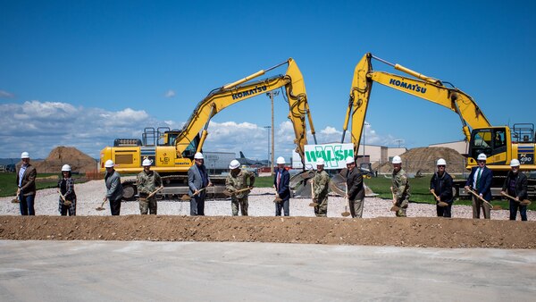 Representatives from the U.S. Army Corps of Engineers, Air Force, the state of South Dakota, and industry partners gathered, May 25, 2022, to conduct an official groundbreaking ceremony for the start of the B-21 “Raider” bomber beddown at Ellsworth Air Force Base.