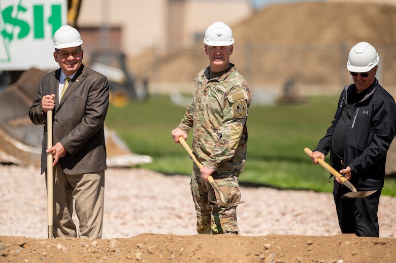 Representatives from the U.S. Army Corps of Engineers, Air Force, the state of South Dakota, and industry partners gathered, May 25, 2022, to conduct an official groundbreaking ceremony for the start of the B-21 “Raider” bomber beddown at Ellsworth Air Force Base.