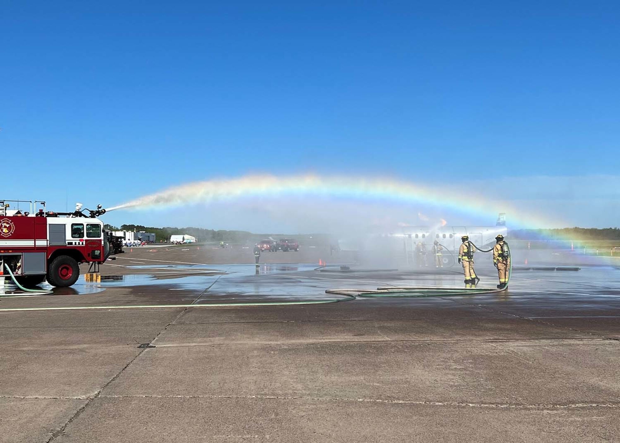 148th Fighter Wing first responders and 25 partnering agencies participated in a full-scale Triennial exercise at the Duluth International Airport, Duluth, Minnesota on June 2, 2022. The exercise simulated an aircraft striking a piece of large construction equipment upon touching down on the runway.