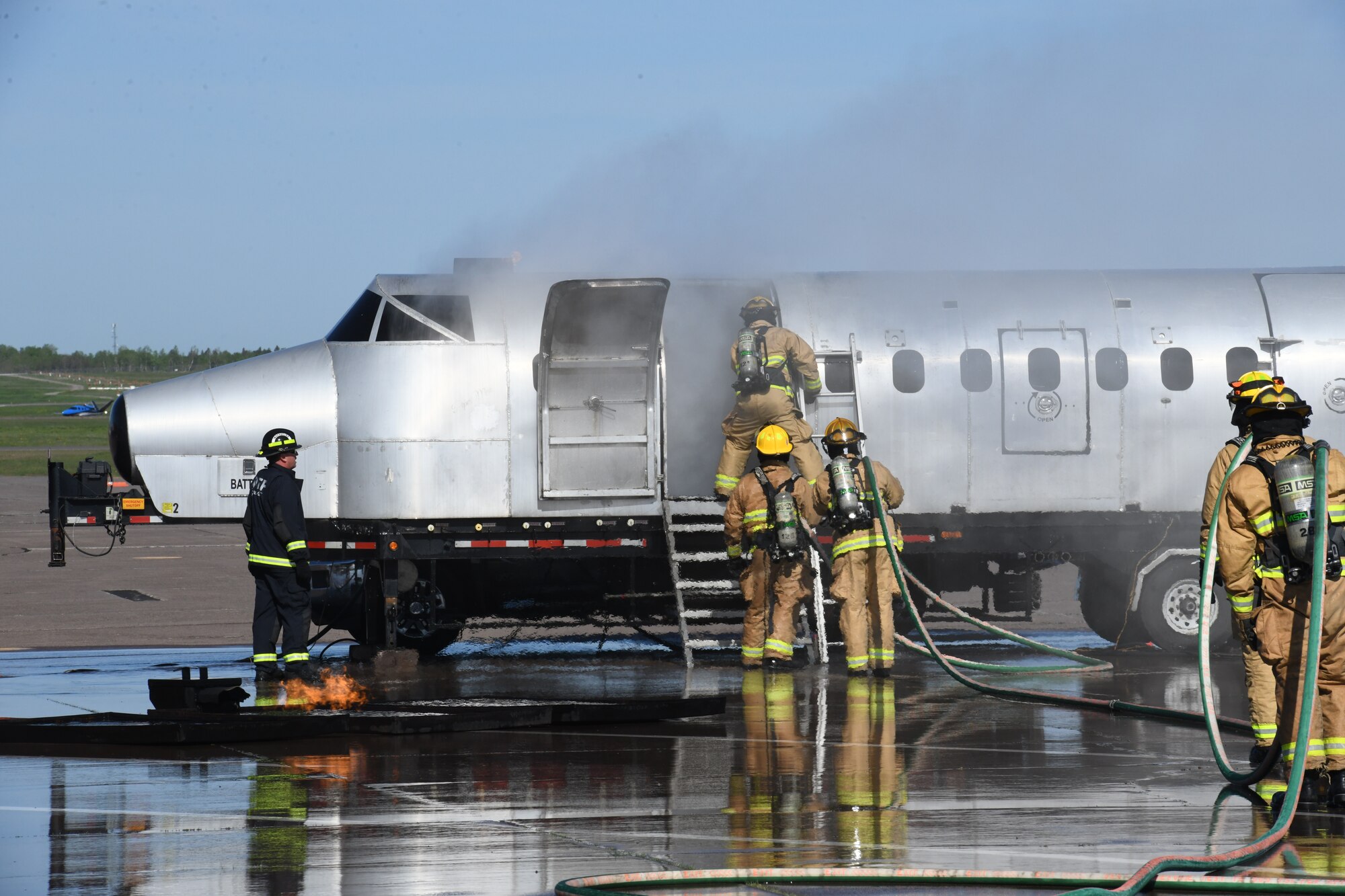 148th Fighter Wing first responders and 25 partnering agencies participated in a full-scale Triennial exercise at the Duluth International Airport, Duluth, Minnesota on June 2, 2022. The exercise simulated an aircraft striking a piece of large construction equipment upon touching down on the runway.