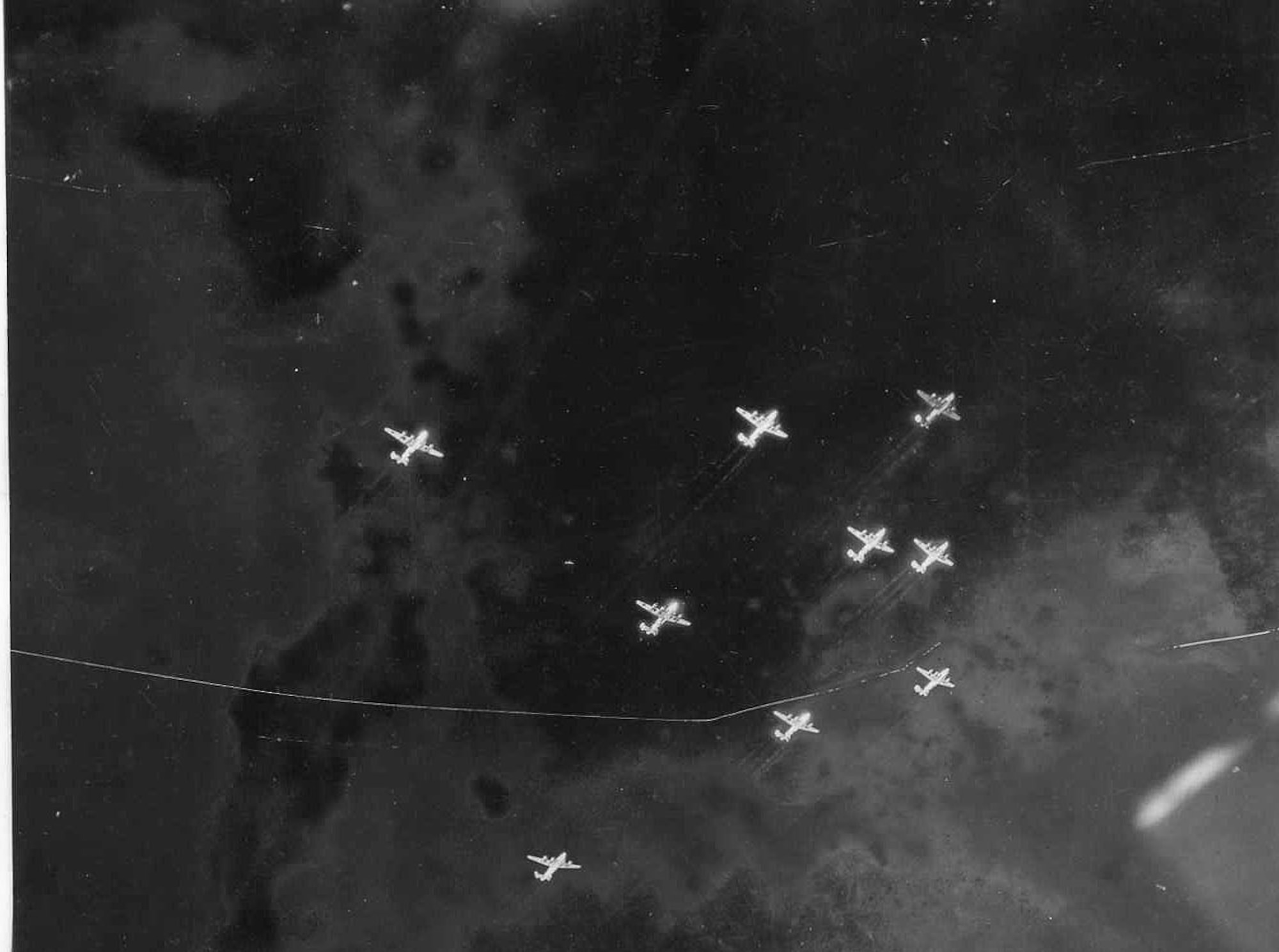 A 446th Bombardment Group formation on D-Day. (Courtesy of the Norfolk and Suffolk Aviation Museum)