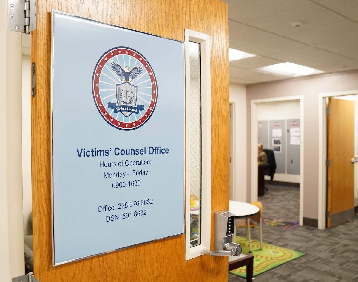 The Victims' Council office sign is displayed at the Victims' Council Office in Dolan Hall on Keesler Air Force Base, Mississippi, June 3, 2022. The Victims' Council is a free and confidential service that advocates on behalf of victims of sexual assault.