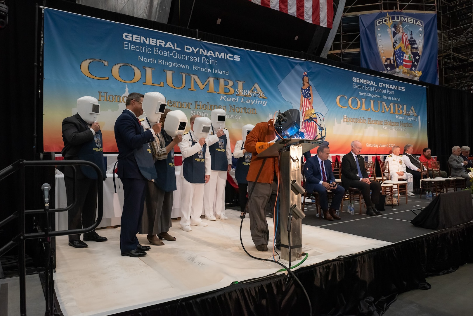 General Dynamics Electric Boat conducted a keel laying ceremony for the first Columbia-class ballistic missile submarine, USS District of Columbia (SSBN 826) at Quonset Point, Rhode Island, June 4.