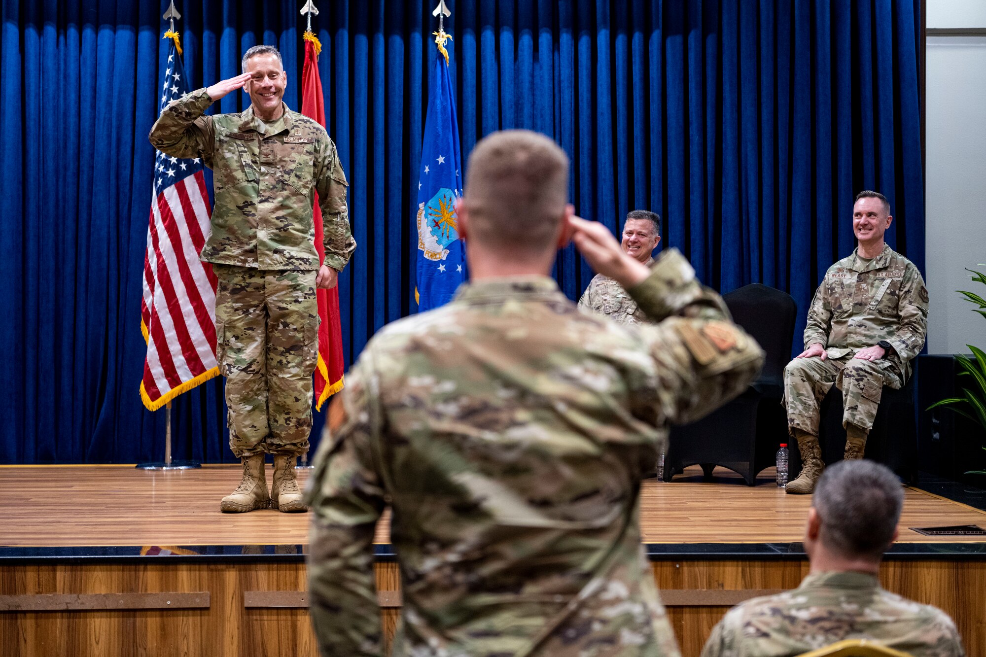 During the ceremony, Col. Bradley Weast relinquished command to Col. Jason Gingrich, 39th Air Base Wing commander, who then charged Col. Scott Carbaugh with leading the group. The change of command ceremony is a long-standing military tradition that represents the formal transfer of responsibility from one officer to another.