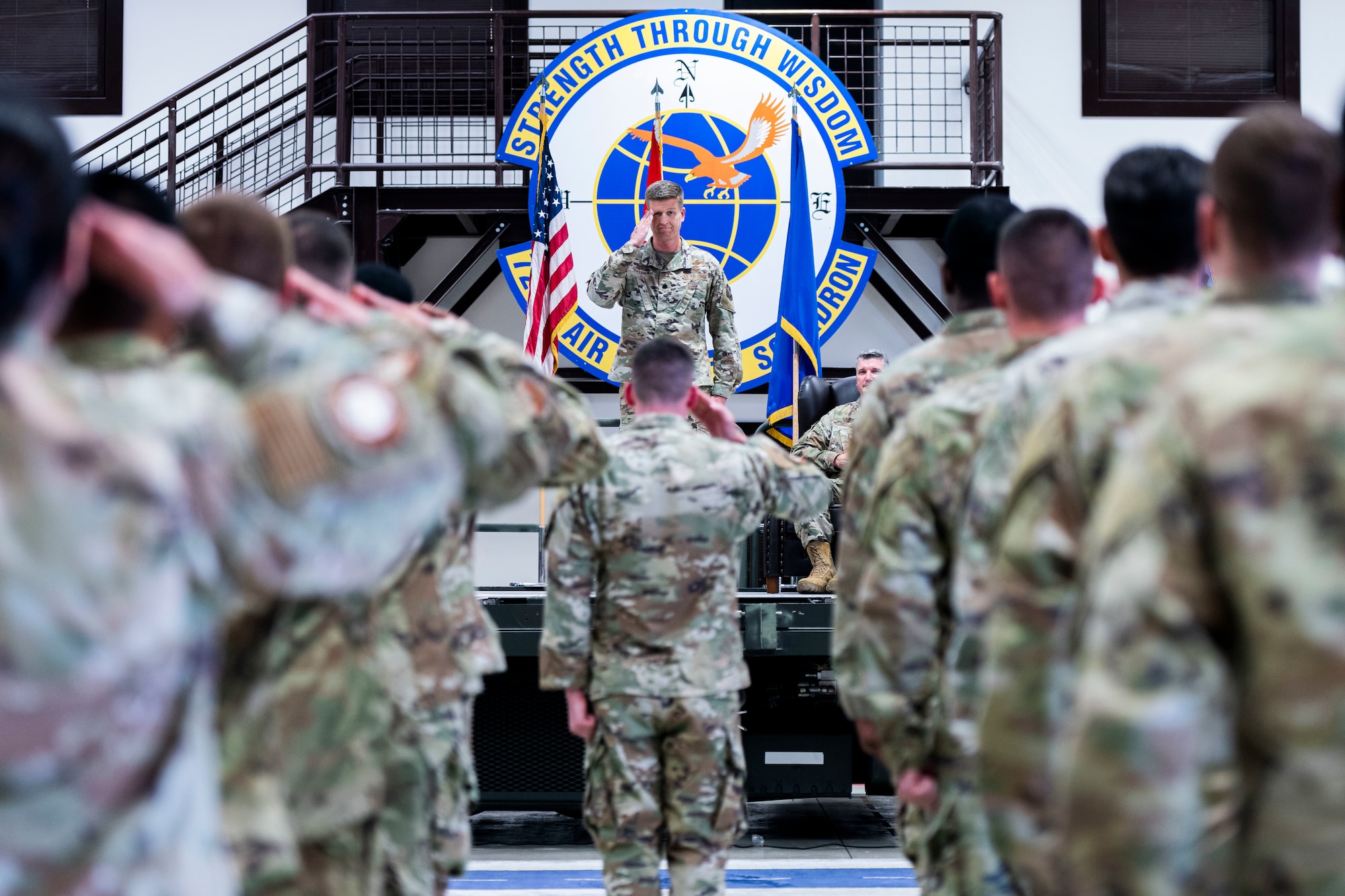 During the ceremony, Lt. Col. Jared Thompson relinquished command to Col. Dawson Brumbelow, 521st Air Mobility Operations Group commander, who then charged Lt. Col. Matthew Bryan with leading the squadron. The change of command ceremony is a long-standing military tradition that represents the formal transfer of responsibility from one officer to another.