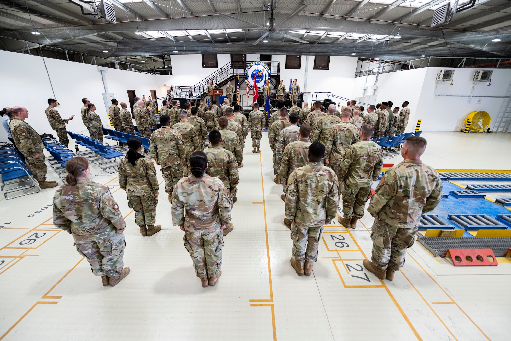During the ceremony, Lt. Col. Jared Thompson relinquished command to Col. Dawson Brumbelow, 521st Air Mobility Operations Group commander, who then charged Lt. Col. Matthew Bryan with leading the squadron. The change of command ceremony is a long-standing military tradition that represents the formal transfer of responsibility from one officer to another.