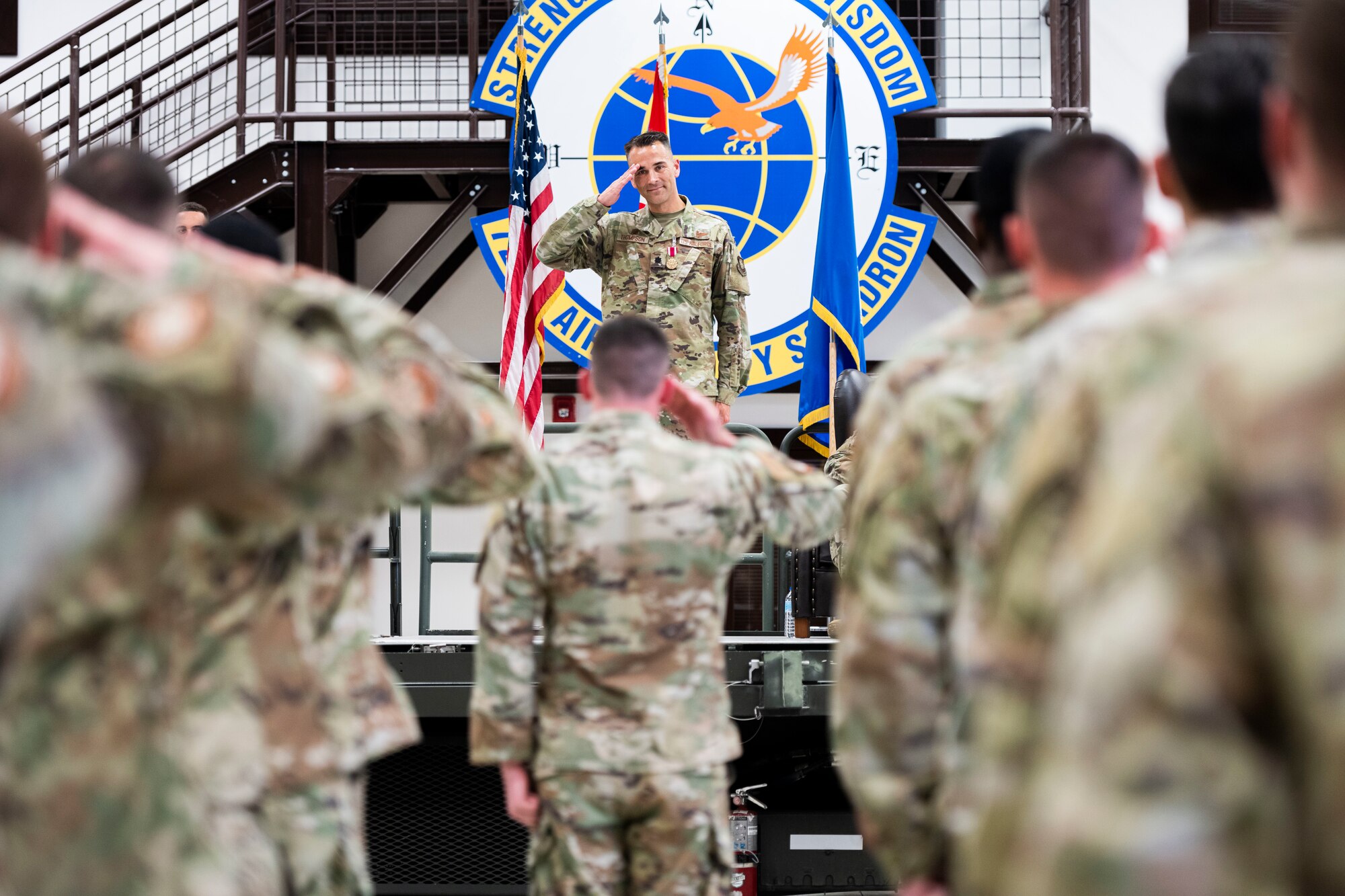 During the ceremony, Lt. Col. Jared Thompson relinquished command to Col. Dawson Brumbelow, 521st Air Mobility Operations Group commander, who then charged Lt. Col. Matthew Bryan with leading the squadron. The change of command ceremony is a long-standing military tradition that represents the formal transfer of responsibility from one officer to another.