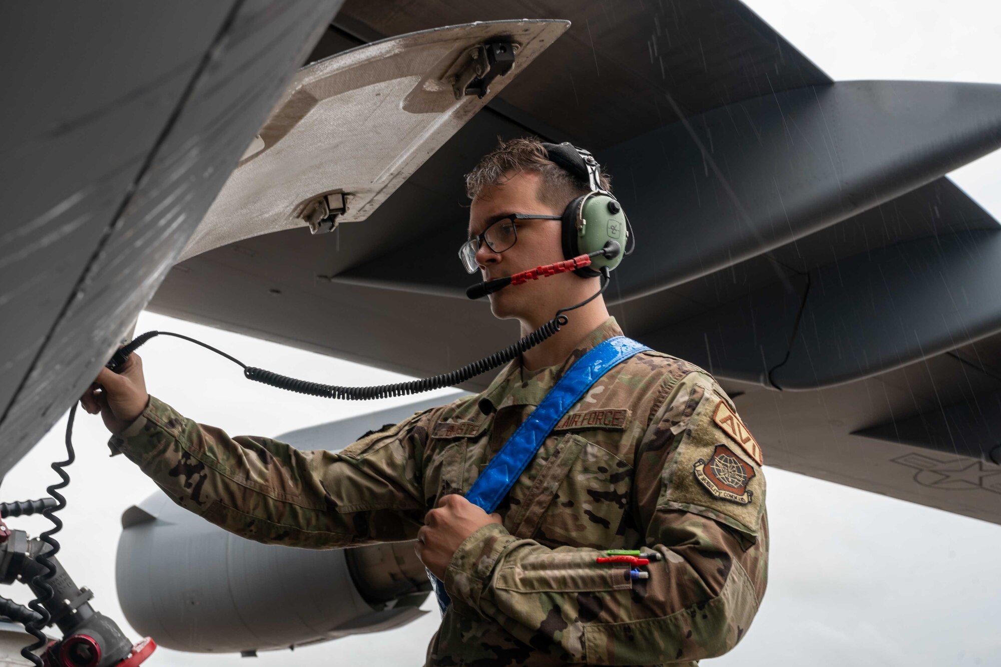 Airman 1st Class Ethan Brister, 736th Aircraft Maintenance Squadron communication navigation specialist, refuels a C-17 Globemaster III before a local training mission at Dover Air Force Base, Delaware, May 24, 2022. The 736th AMXS is responsible for the inspection, repair, launch and recovery of 13 assigned C-17s at Dover AFB. (U.S. Air Force photo by Senior Airman Faith Schaefer)