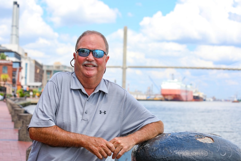 Burt Moore, the dredging chief for the U.S. Army Corps of Engineers, Savannah District, poses at the Savannah River pier in Savannah, Georgia on June 2.