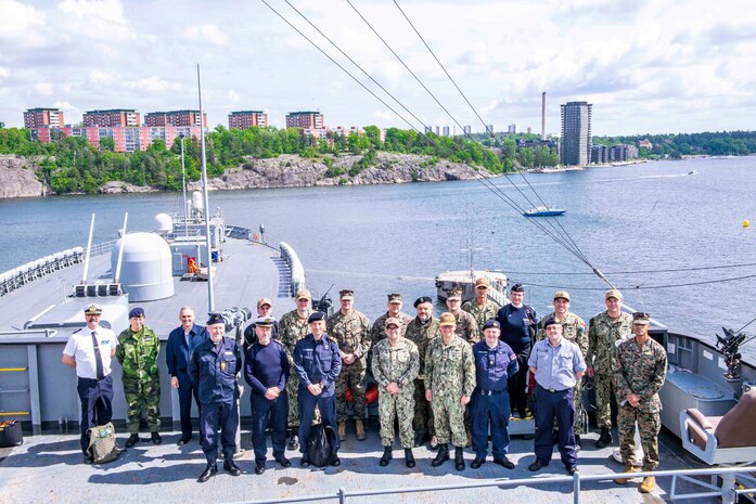 Multinational service members attend the Religious and Spiritual Support Interoperability Initiative Pre-Sail Conference aboard the Blue Ridge-class command-and-control ship USS Mount Whitney (LCC 20) in preparation for exercise BAPTOPS 22.