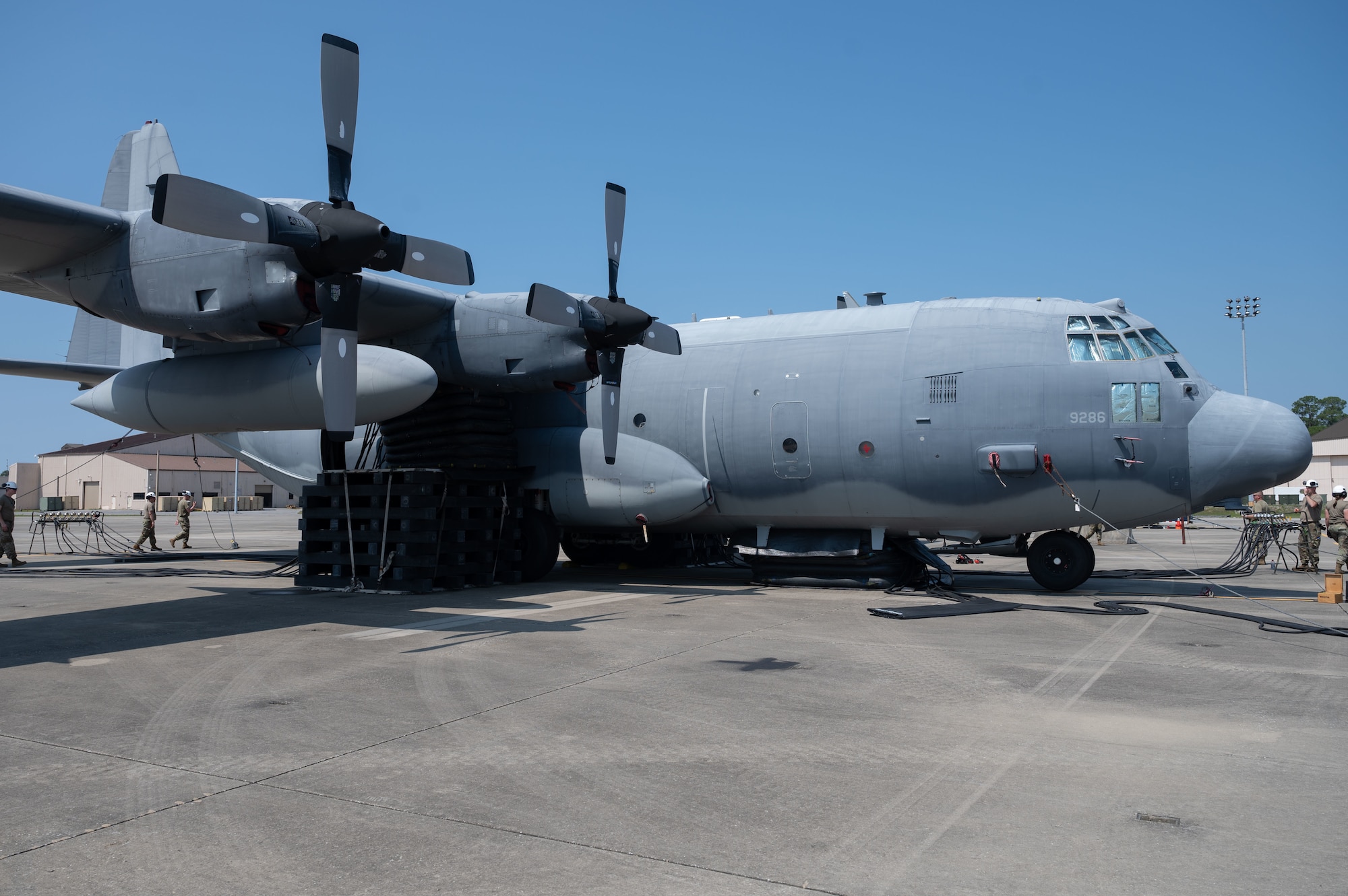 Airmen from Pennsylvania Air National Guard’s 193rd Special Operations Wing partner with the 1st Special Operations Maintenance Squadron to participate in a joint training exercise to lift an MC-130H on May 17, 2022, at Hurlburt Field, Florida.