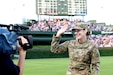 Capt. Diane Torbeck receives a military recognition during the second inning of the Chicago Cubs home game against the Milwaukee Brewers on May 31, 2022.