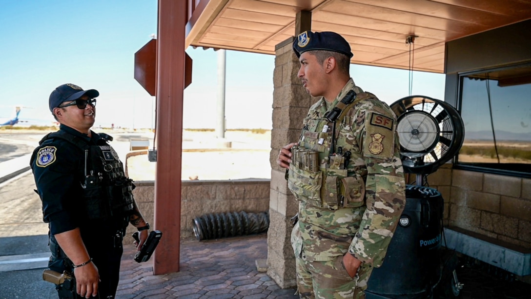 75% of Edwards Air Force Base's direct workforce is civilian.  At the West Gate ID checkpoint, 412 Security Forces is working hard to break the barrier between military and civilian personnel.