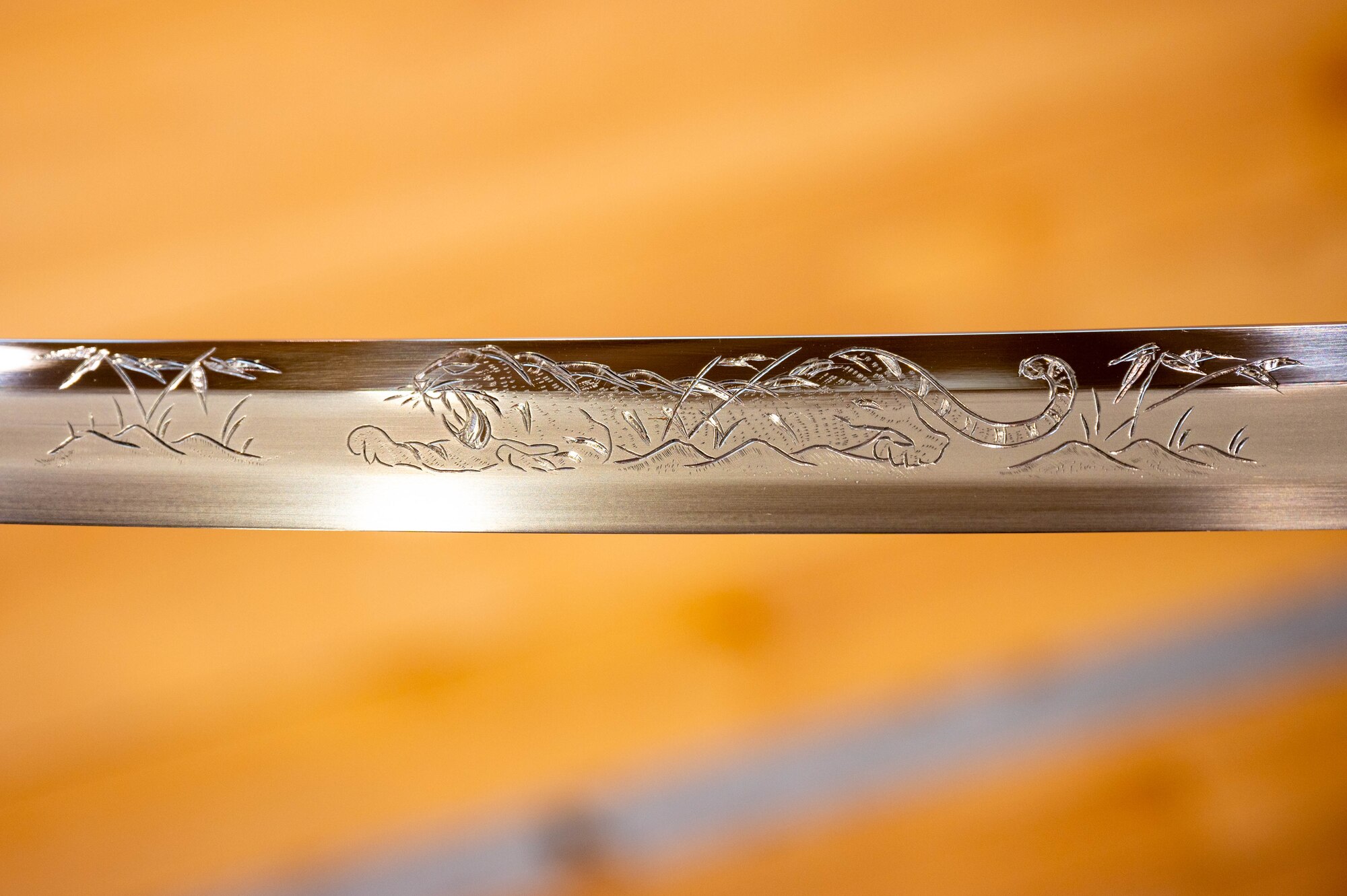 Sgt. 1st Class Michael Huddleston, 375th Ground Liaison Detachment non-commissioned officer in charge, has a tiger engraved on his sword