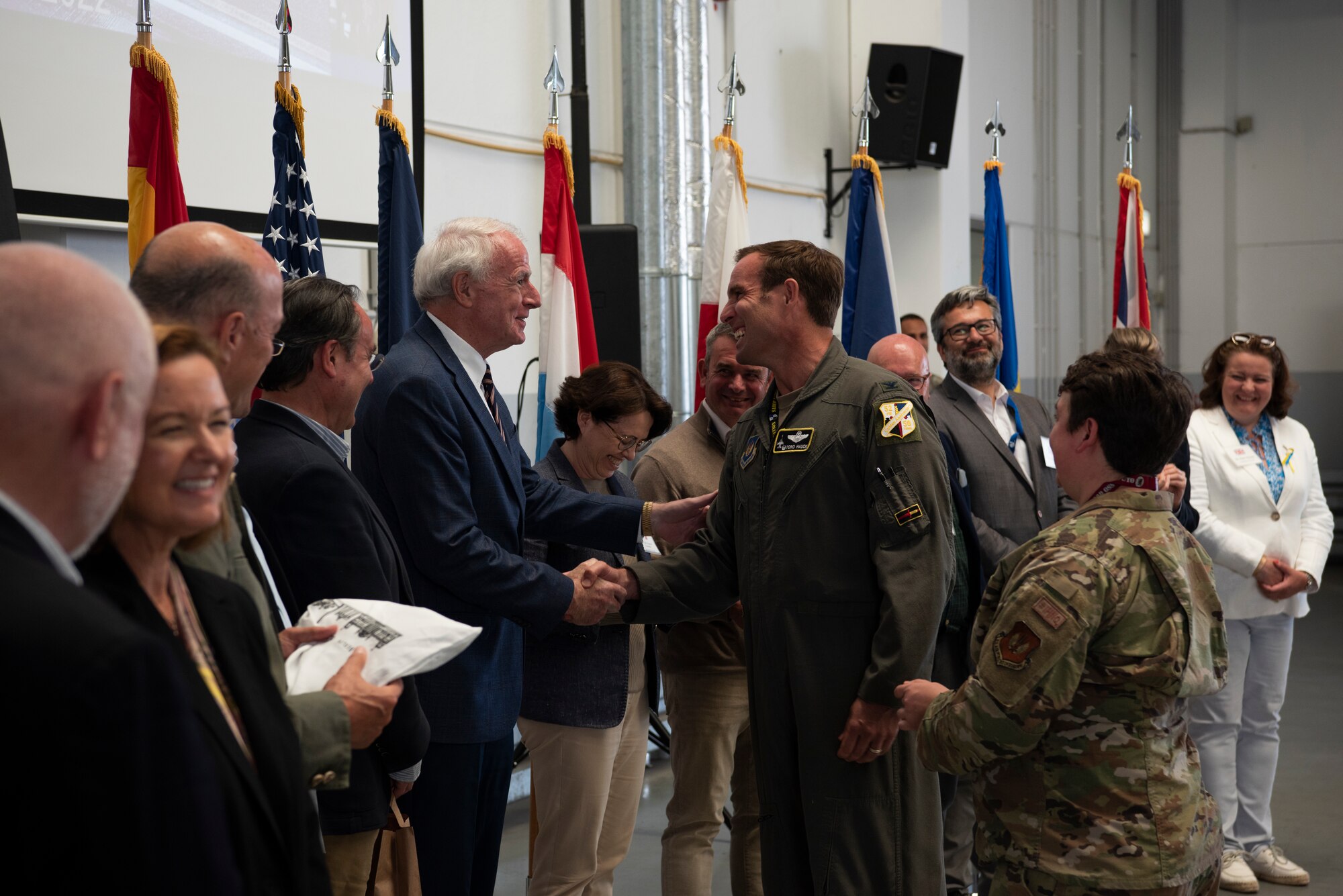 Members of the American Chamber of Commerce in Luxembourg, ambassadors from multiple NATO countries and representatives of the Luxembourg Ministry of Defense travelled to Spangdahlem for mission briefs and a visit with base leadership.