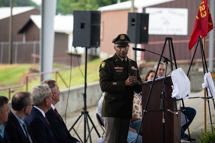 Brig. Gen. Rodney Boyd, of Naperville, Illinois, Assistant Adjutant General – Army and Commander of the Illinois Army National Guard, delivers remarks during the Sgt. Brian Romines Memorial Highway dedication ceremony June 6 in Anna, Illinois.