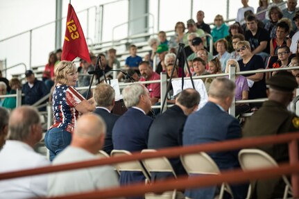 Melinda Clary, Sgt. Brian Romines’ mother, offers her appreciation to everyone who made the Sgt. Brian Romines Memorial Highway possible during the dedication ceremony June 6 in Anna, Illinois.