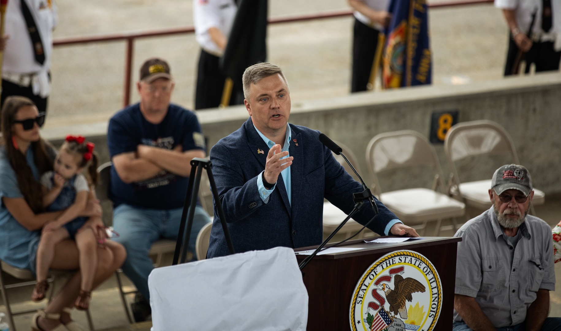 Retired Maj. Gen. Johnny Miller, from Tamms, Illinois, who served as Romines’ battalion commander on June 6, 2005, talks about how June 6, 2005 was one of the hardest days in his 32-year military career, during the Sgt. Brian Romines Memorial Highway dedication ceremony June 6 in Anna, Illinois.