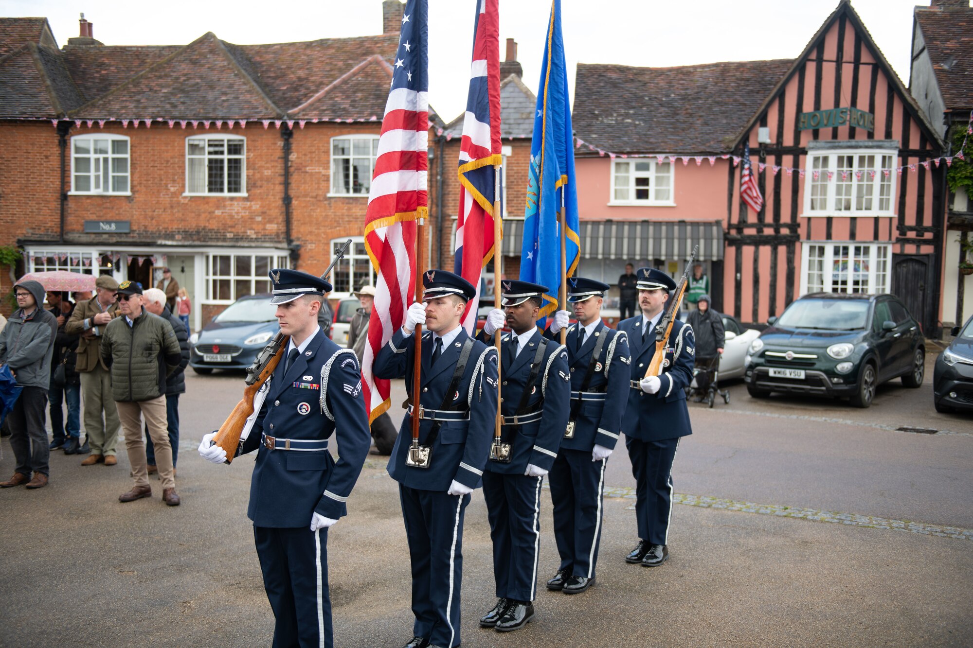 U.S. Air Force Honor Guard participate in a remembrance ceremony at Lavenham, England, May 29, 2022.