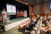 (June 3, 2022) Tunisian Navy Deputy Chief of Staff in Charge of Operations Commodore Mohamed Ben Jamaa delivers remarks at the closing ceremony for exercise Phoenix Express 2022 in Tunis, Tunisia, June 3, 2022. Phoenix Express 22, conducted by U.S. Naval Forces Africa, is a maritime exercise designed to improve cooperation among participating nations in order to increase maritime safety and security in the Mediterranean.