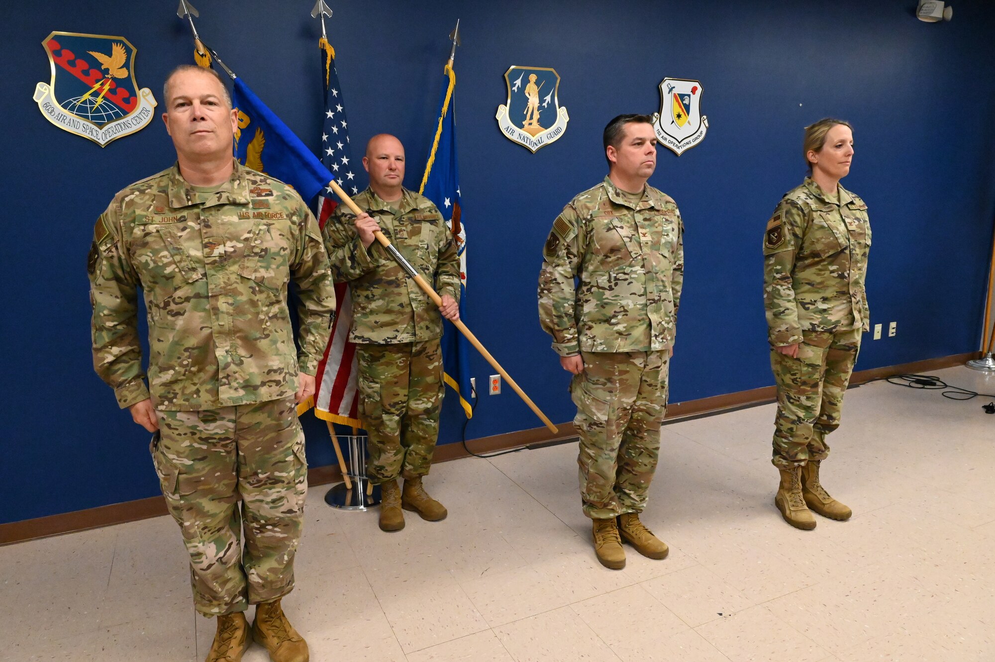 Col. Doreen Chemotti assumes command of the 152nd Combat Operations Squadron from Col. Patrick Cox at Hancock Field Air National Guard Base, Syracuse, NY, June 5, 2022. (U.S. Air National Guard photo by Senior Airman Tiffany Scofield)