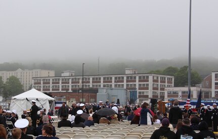 SUBASE NEW LONDON, GROTON, Conn. (May. 28, 2022) – Pier side seating (cheap seats at the end of the pier) for the commissioning of USS OREGON (SSN 793).