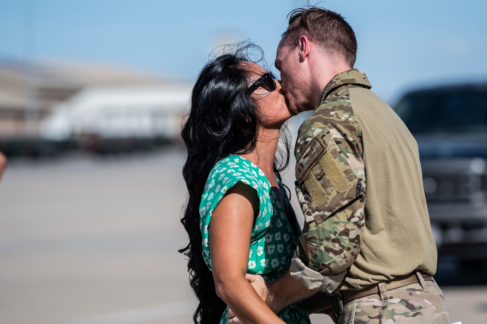 A photo of families reuniting.