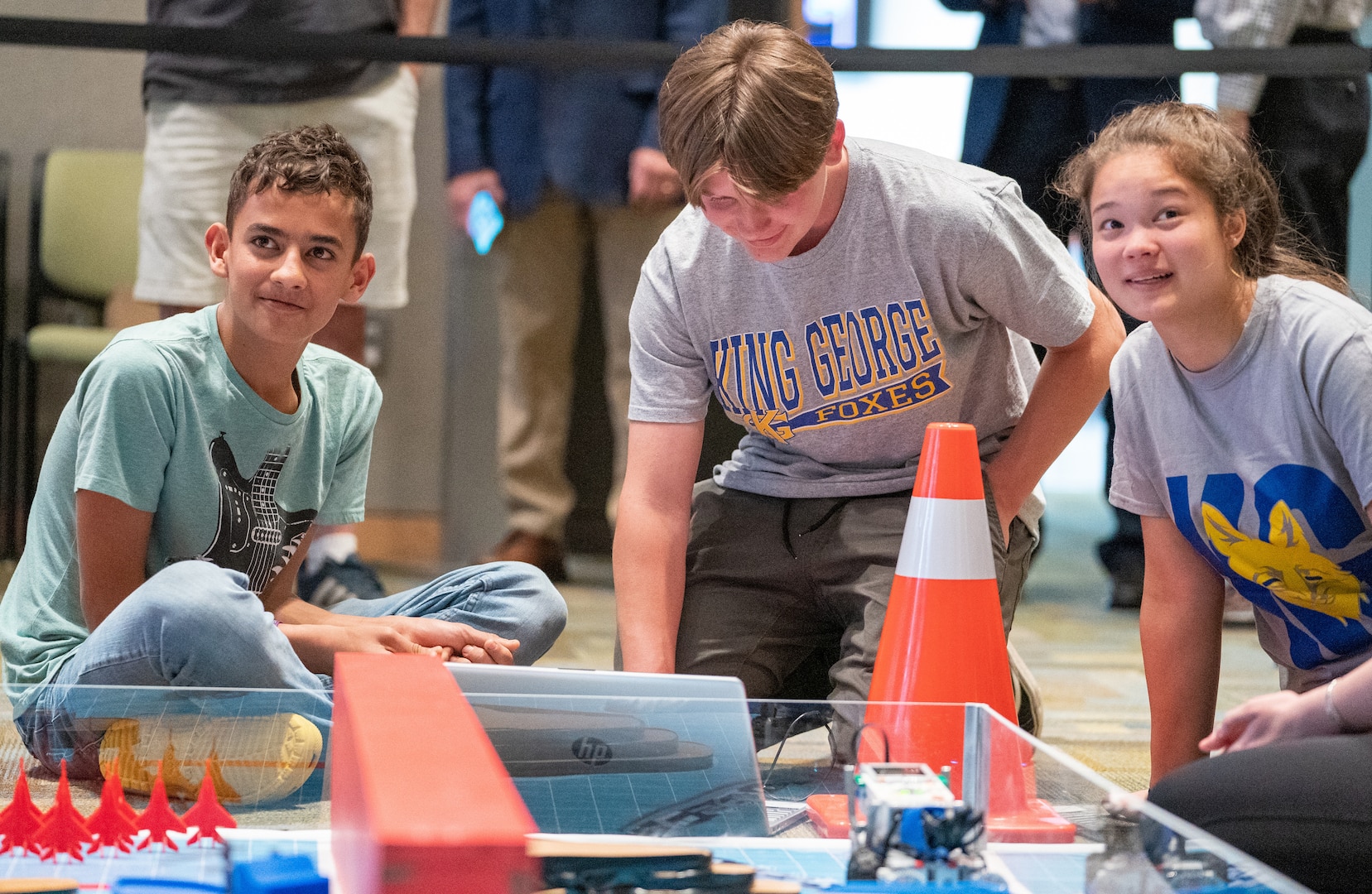 IMAGE: Members of the King George High School robotics team eye the clock as their time runs out during the Innovation Challenge @Dahlgren. The Foxes fielded three separate teams during the event that took place April 29-30 at the University of Mary Washington Dahlgren Campus.