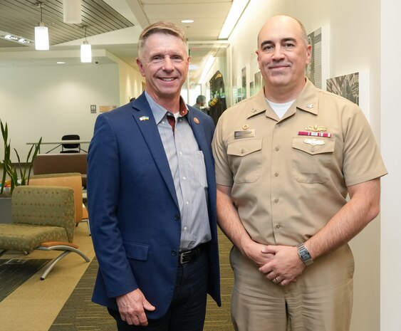 IMAGE: U.S. Rep. Rob Wittman, R-Virginia, left, poses with Naval Surface Warfare Center Dahlgren Division Commanding Officer Capt. Philip “Phil” Mlynarski at the Innovation Challenge @Dahlgren, April 30.