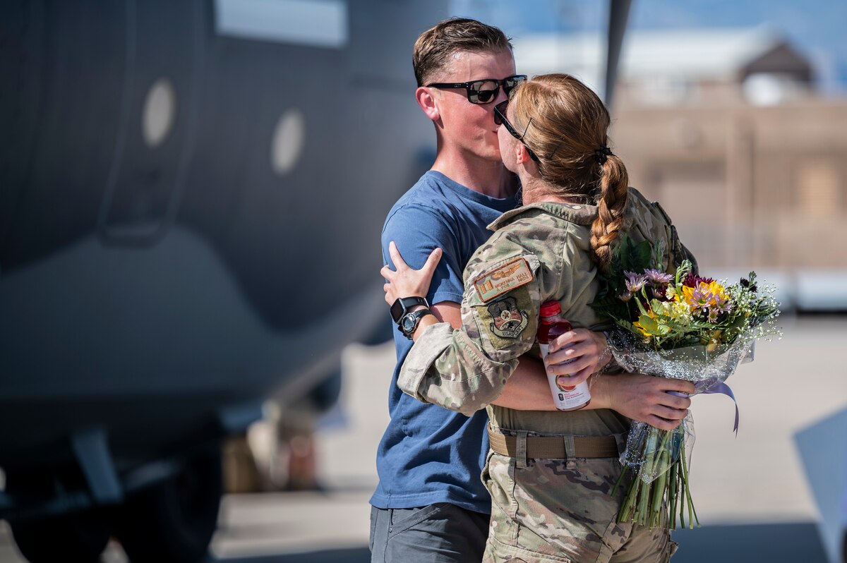 A photo of families reuniting.