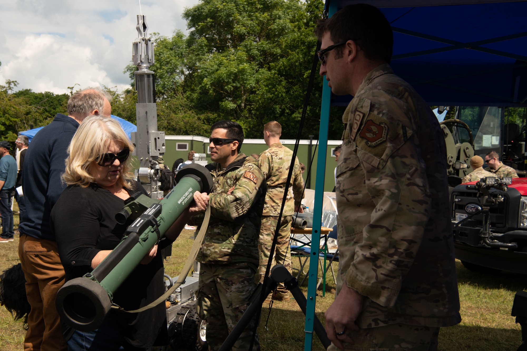 A spectator participates in a military weapons display at the Suffolk Show event at Ipswich, England, June 1, 2022.