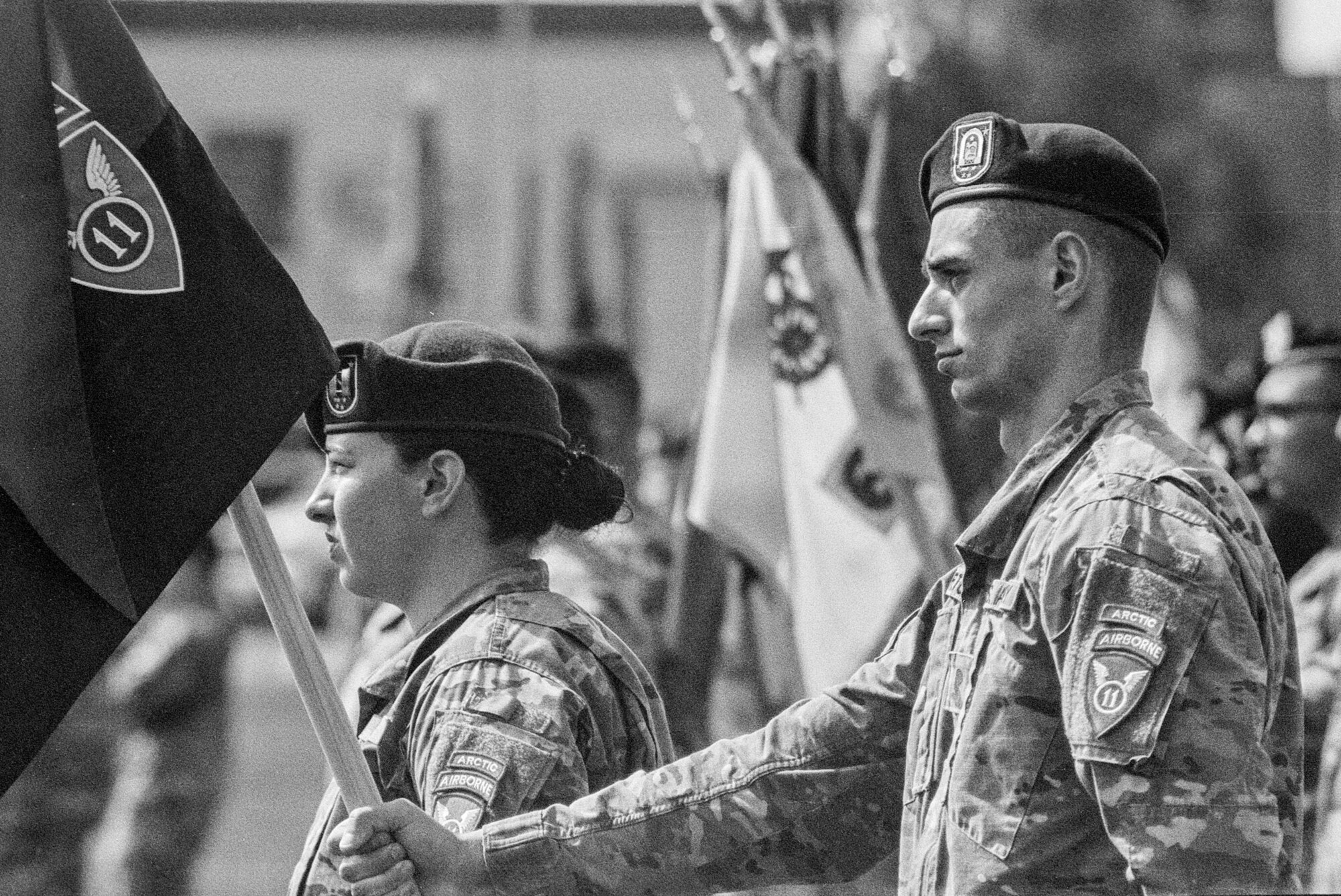 Soldier stand in formation during a ceremony