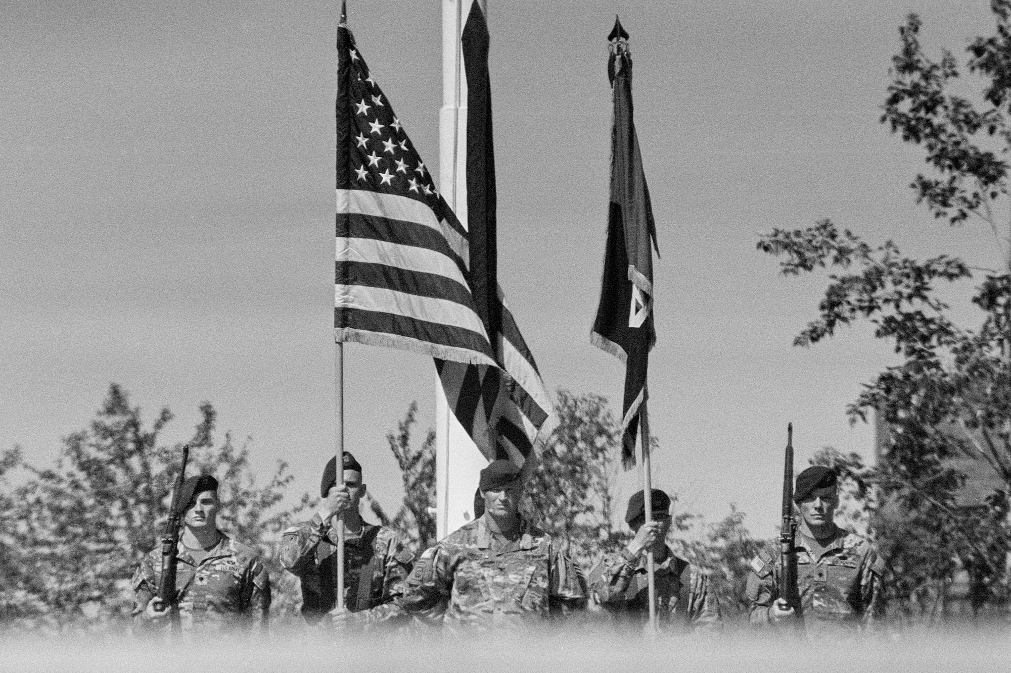 Soldiers stand in formation during a ceremony
